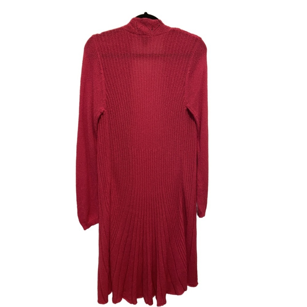 Nina Leonard Knit Long Cardigan Long Sleeve With Uneven Hem Bright Pink Size M - Picture 3 of 13